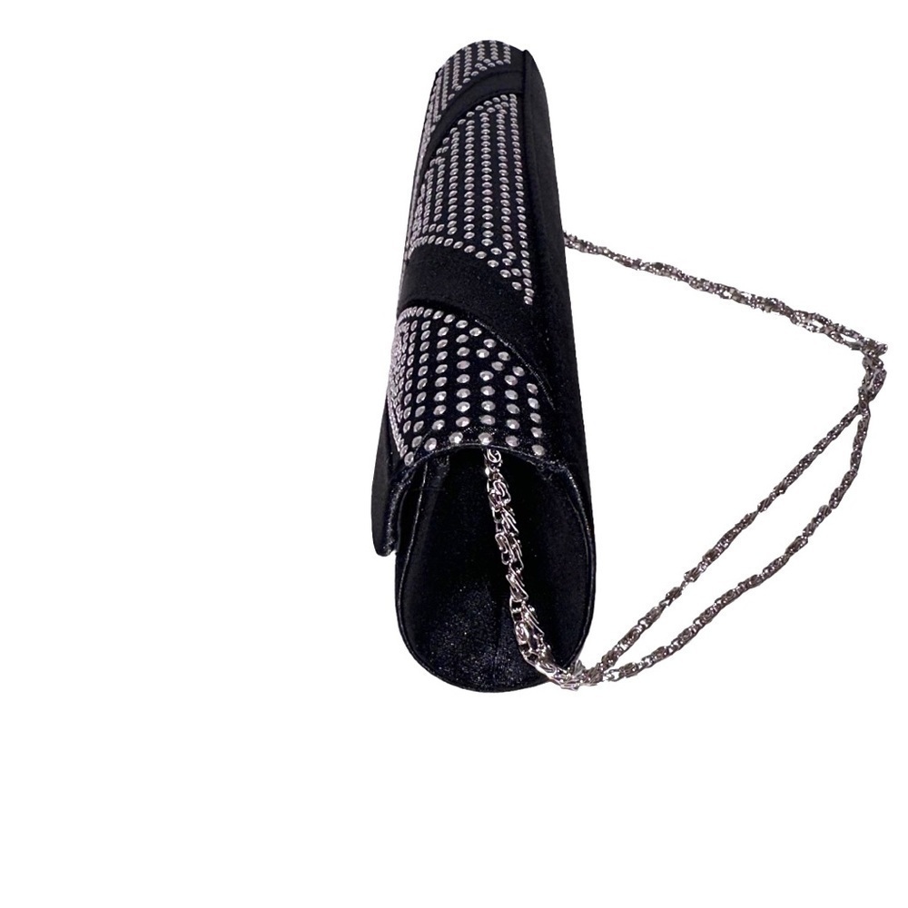 BLACK Satin Rhinestone Encrusted Clutch Bag - Picture 4 of 16